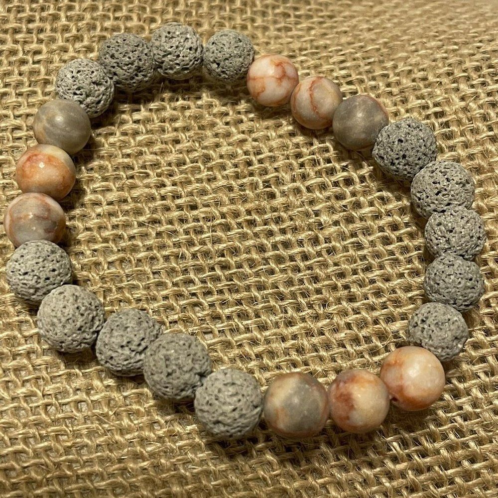 pink jasper Gray lava pumice stone stretch bracelet healing powers Oil Diffuser